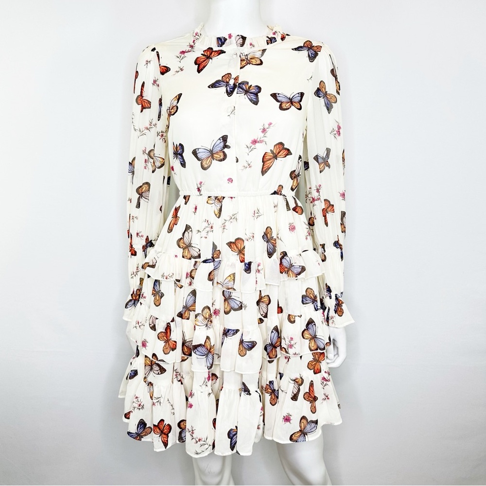 Jessakae Ivory Butterfly Ruffle Dress Size XS Long Sleeve Playful Party Girly - Picture 1 of 9